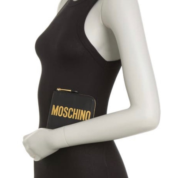 Authentic MOSCHINO Italian Leather logo zip card case wallet - Picture 8 of 13